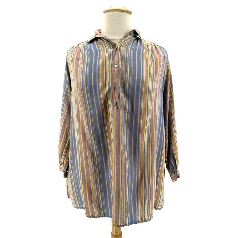 Vintage L. Magnin Striped Multicolor Blouse Top Womens XL